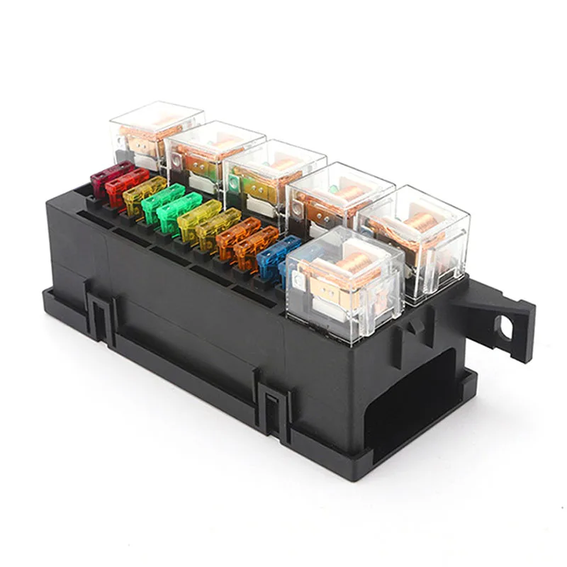 Car modified Relay Fuse Box 11-way High Temperature Resistant fuse box with 6pcs 5 pin 12V 80A relays