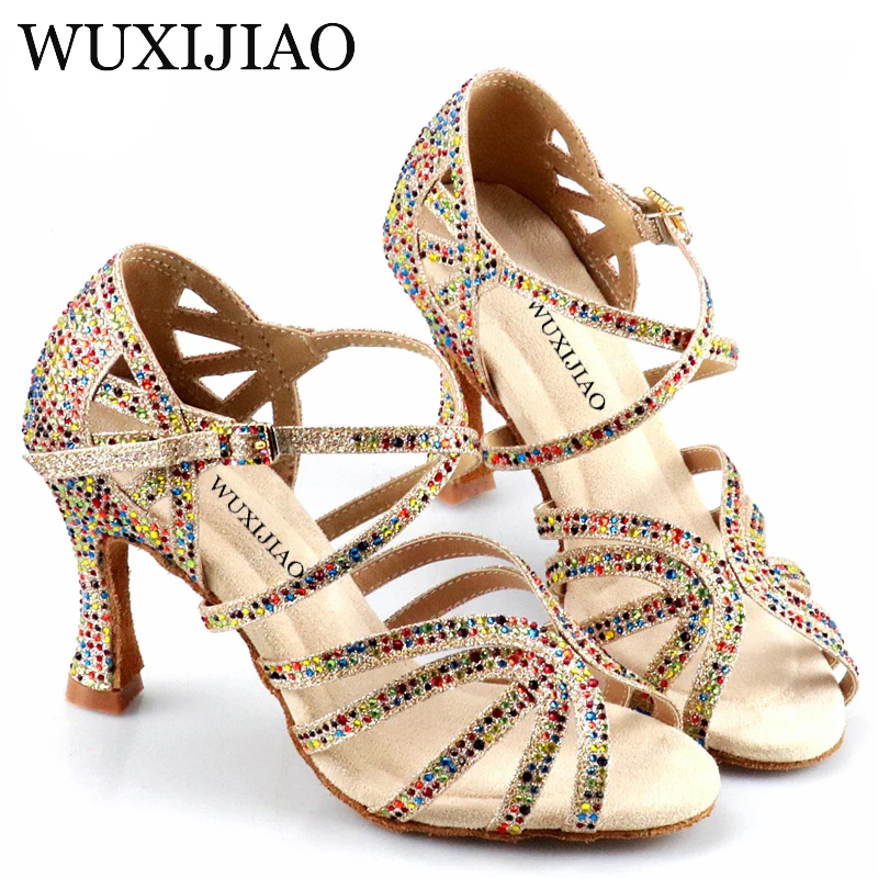 Ladies Latin Dance Shoes Five-color Rhinestone Soft Sole Salsa Shoes Ladies Prom Sandals Ladies Wedding High Heels 7.5CM