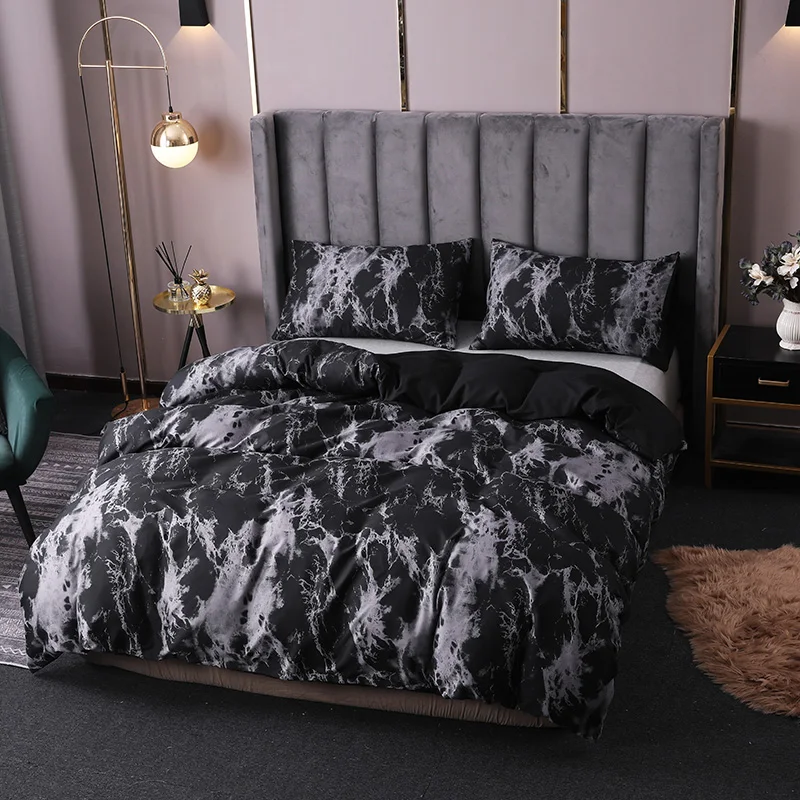 Reactive Printed Soft and Warm ,Nordic Bed Cover 150,Duvet Covers For Bed 150, 240x220 Luxury Dark Black Marble 2/3 Pces