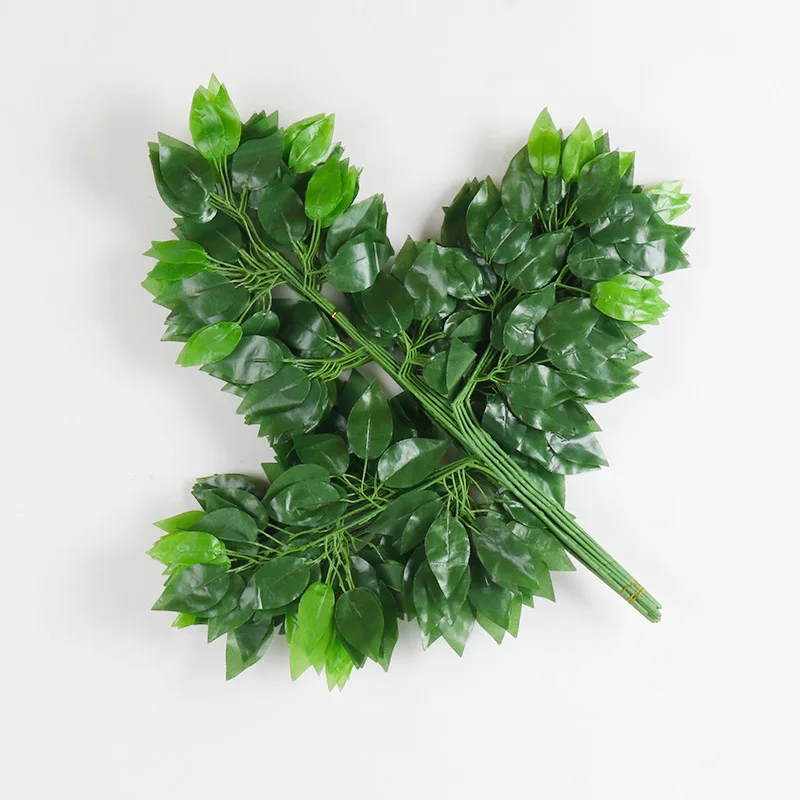 Artificial green leaves plastic plants, everlasting ficus branches, silk leaves, background photography, home, office, wedding d