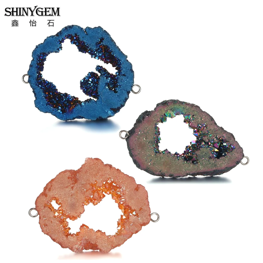 

ShinyGem 30-45mm Irregular Natural Mineral Crystal Druzy Pendants Earrings Charms Chakra Connectors For DIY Jewelry Making