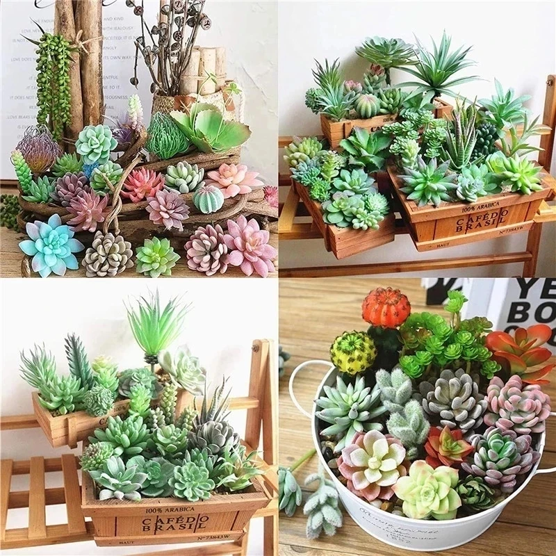 Mini Artificial Succulents Plants Greenery Fake Plants Living Room Home Decor DIY Wedding Decoration Graden Outdoor Mini Bonsai