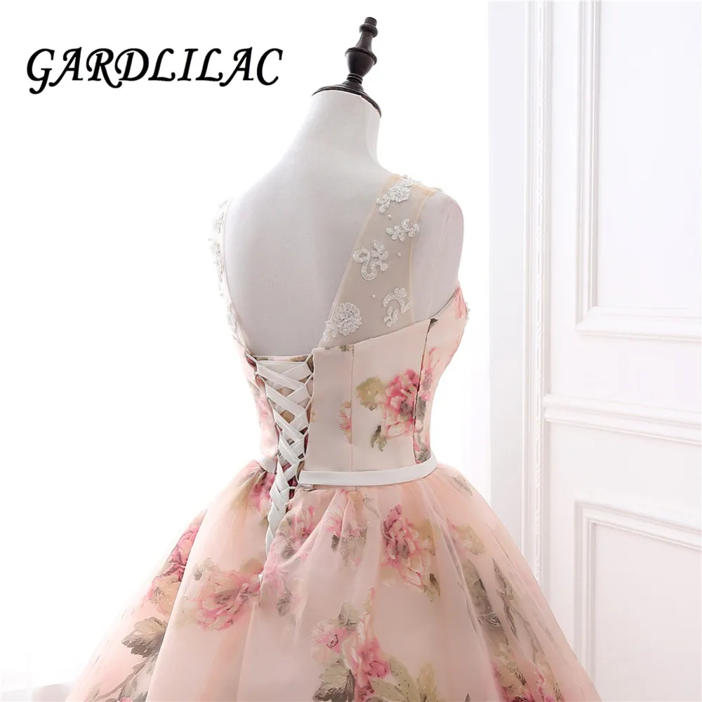 Gardlilac-Vestidos largos De noche con apliques De encaje para mujer, vestido De fiesta Formal con estampado Floral, vestido De fiesta con foto Real