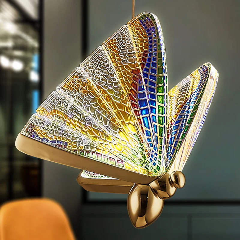 Modern Simple Pendant Lights Colorful LED Butterfly Lamp For Living Dining Room Chandelier Single Head Acrylic Insect