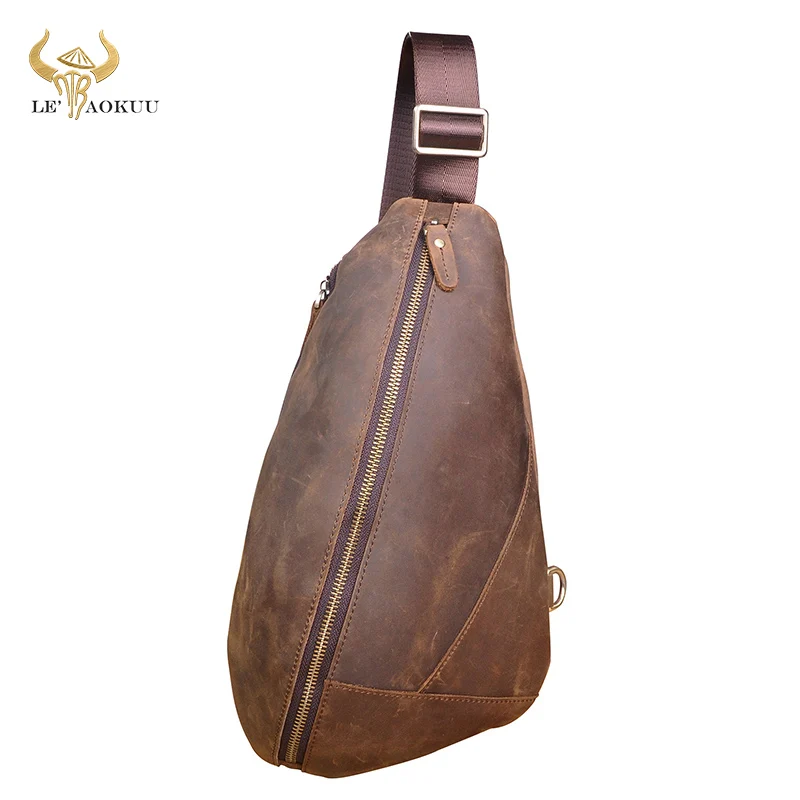 Trend Crazy Horse Leather Men Casual Fashion Travel Triangle Chest Sling Bag Design 7