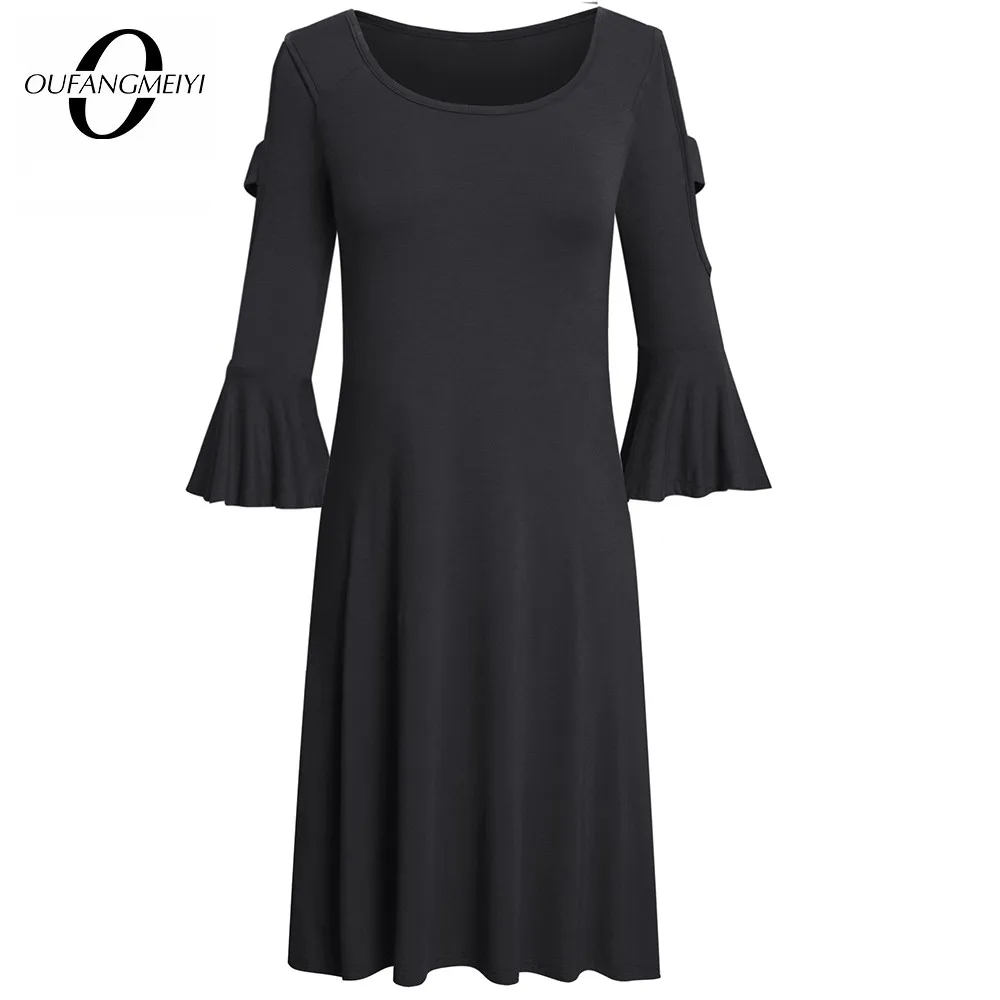 

Spring Women Classy Solid Color Cold Shoulder Dresses Casual Holiday Straight Shift Dress 1EA169