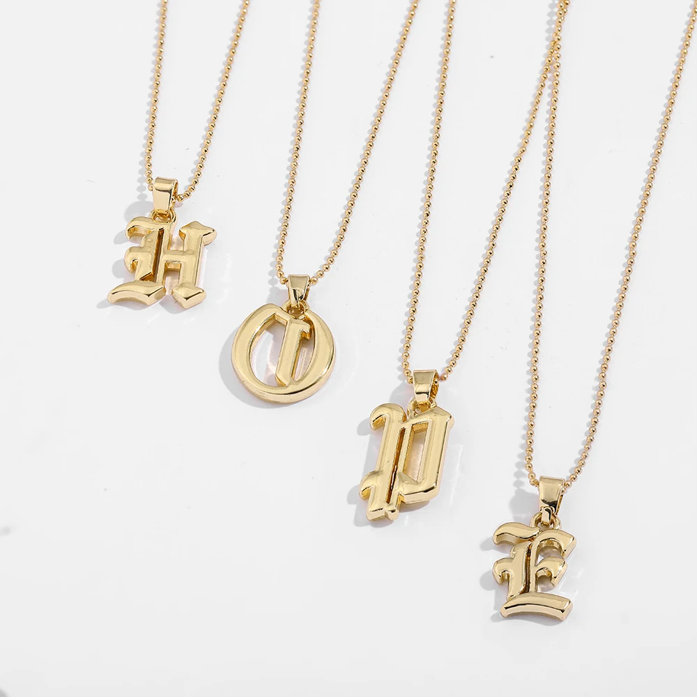 Vintage Gothic A-Z Initial Alphabet Old English Anhänger Halskette Gold Farbe Perle Kette Halskette Weibliche Mode Statement Schmuck