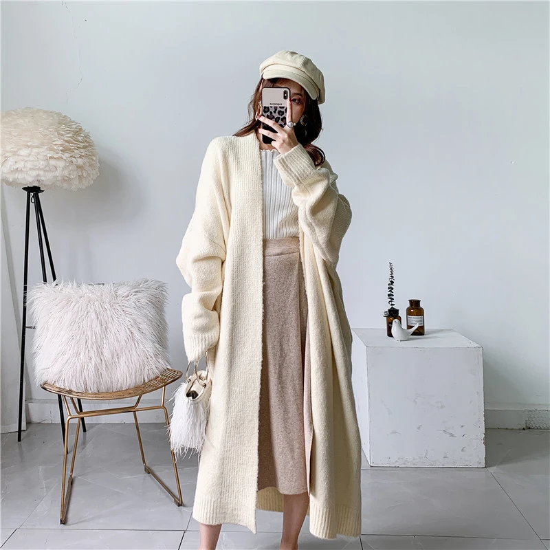 LMQ NEW 2020 Women Casual Soft Comfortable Solid  Long Sweater Cardigan Oversize Loose Lantern Sleeves Knitted Fashion Outerwear