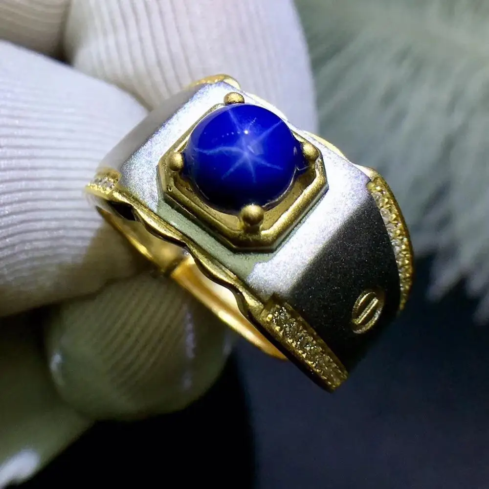 Man Ring Wedding  Man Ring Blue  Star sapphire ring  925 sterling silver Fine handworked jewelry Finger rings