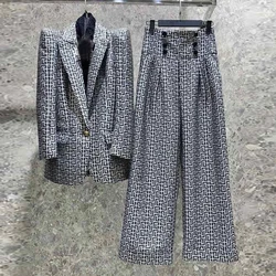 HIGH STREET Newest 2024 Fashion Designer Jacket Women's Peak Shoulder Geometric Monogram Jacquard Single Button Blazer