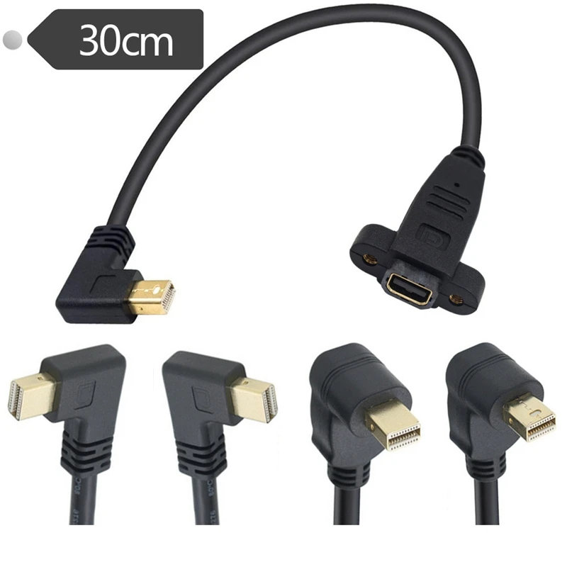 Right Left up Down 90 degrees Angled Mini DP to Mini DP 4K Cable Mini DisplayPort Male To Female extend Screw Panel Mount Cable