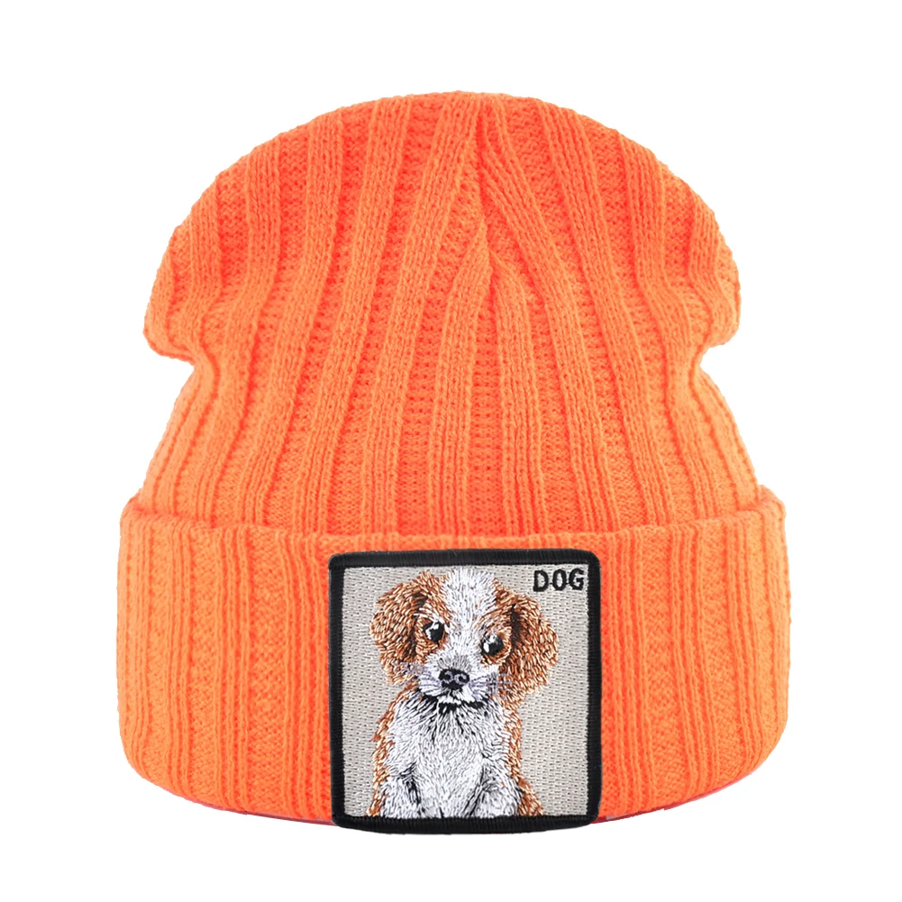 Beanie Hat With Cute Dog Embroidery Patch Women\'s Warm Knitted Skullies Beanies Men Autumn Winter Outdoor Casual Bonnet Gorras