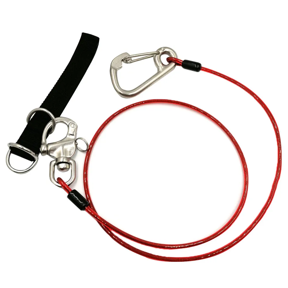 Underwater Sport Freediving Diving Lanyard 316 stainless steel Rope With Carabiner Swivel Snap Loose Safety Cable