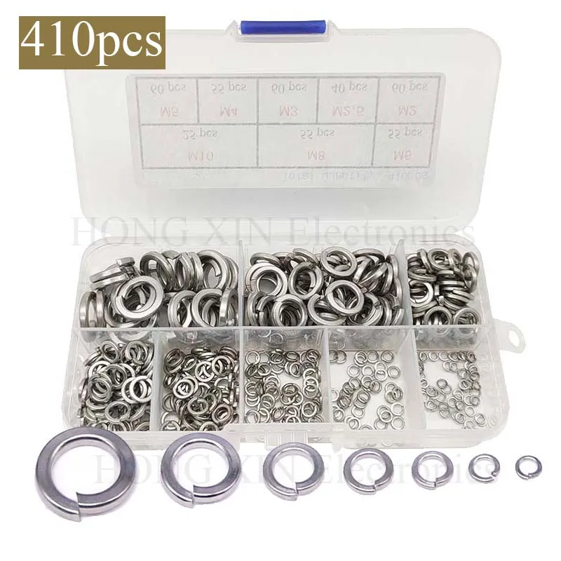 

480pcs 304 Stainless Steel Spring Lock Washer Assortment Set , 8 Sizes - M2 M2.5 M3 M4 M5 M6 M8 M10 Elastic Gasket