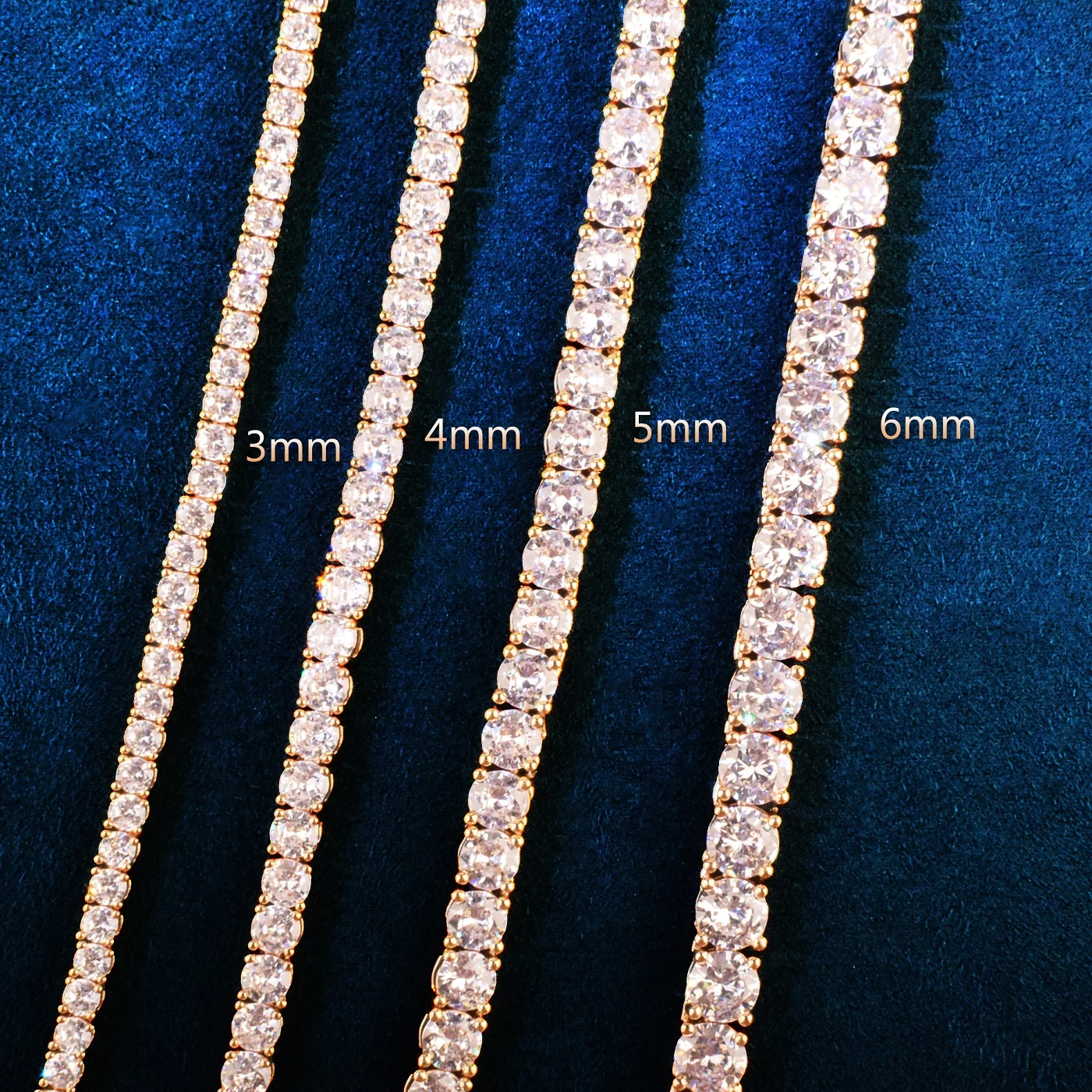 Spring Clasp Tennis Link Bracelet For Men Women Gold Color 1 Row Cubic Zirconia Chain Hip Hop Jewelry 3mm 4mm 5mm