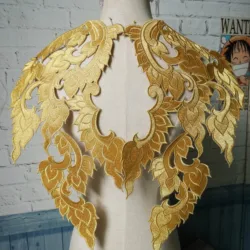High Quality Iron-on Embroidered Gold Patches for Costume Garment Decoration 1 Pair=2pcs