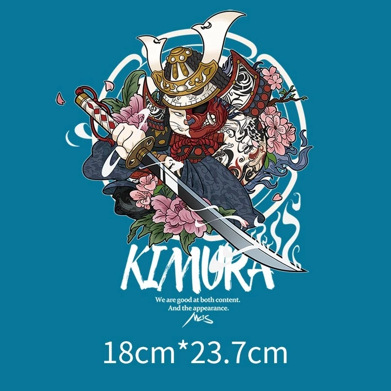 Japoński samuraj naklejki piękne Geisha kot kreskówkowy fala oceaniczna sublimacja żelazko na męskiej kurtce Vinyl Patch