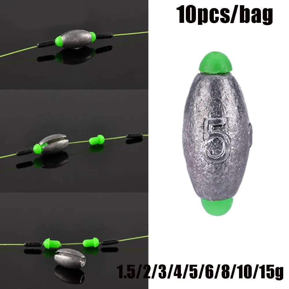 10Pcs Split Opening Mouth Fishing Weights 2g-15g Additional Weight Hook Connector Slip Shot Sinker Olive Shape Fishing Lead Fall