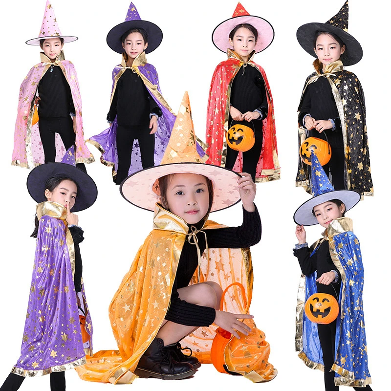 Halloween Children's Gothic Five-Star Bronzing Cloak Kids Cosplay Costumes Witch Wizard Magician Cloak Stage Performance Clothes