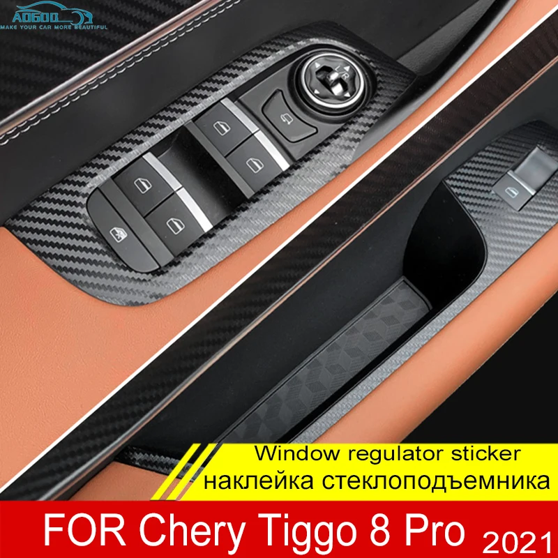 

For Chery Tiggo 8 Pro 2021 Windows Control Panel Sticker Strips Carbon Fiber Film Garnish Interior Decoration Accessories 4PCS