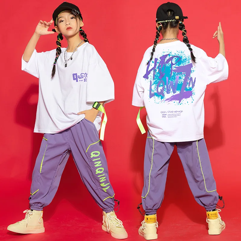 

Kid Hip Hop Clothing White Graphic Tee Oversized T Shirt Top Casual Streetwear Jogger Pants for Girl Boy Dance Costume Clothes