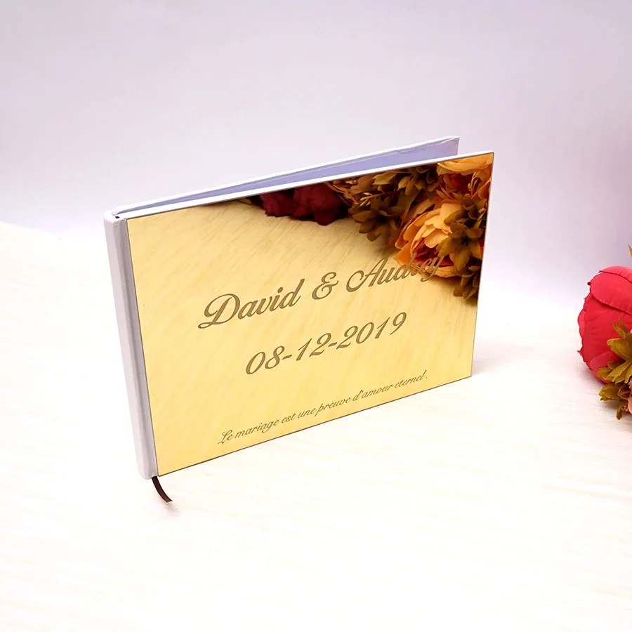 Horizontal 25x18cm Wedding Custom Signature Guestbook Acrylic Mirror White Blank Personalized Books Party Favors Bride Gifts