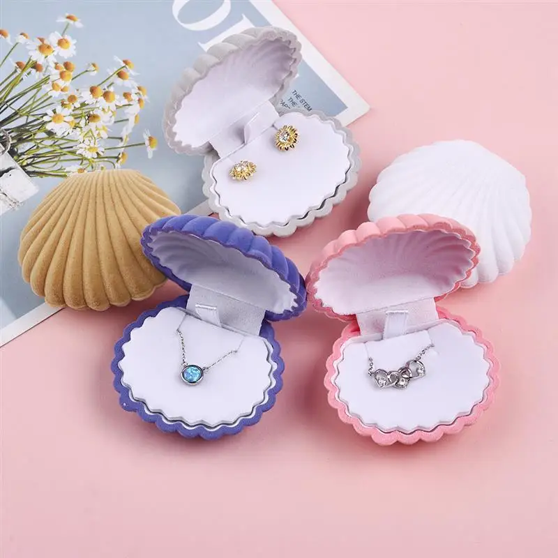 Trendy Jewelry Gift Box Shell Heart Velvet Boxes for Women Wedding Engagement Ring Earrings Necklace Portable Display Container