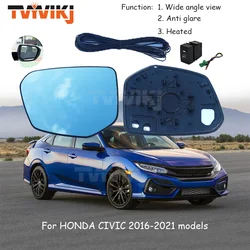 1 pair Side Rearview Mirror Blue Glass Lens For HONDA CIVIC 2016 2017 2018 2019 2020 FC1 FC7 Wide Angle View anti glare mirrors