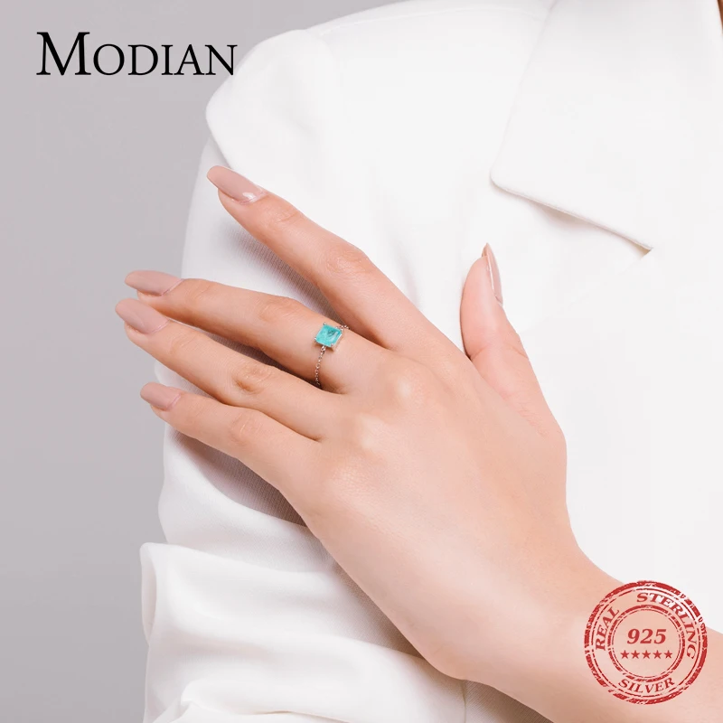 Modian Real 925 Sterling Silver 5 Style Emerald Cut Geometric Tourmaline Adjustable Finger Rings For Women Party Fine Jewelry