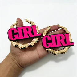 KUGUYS 9CM GIRL Gold Color Big Hoop Earrings for Women Birthday Gift Fashion Jewelry Hyperbole Hot Pink Letters Acrylic