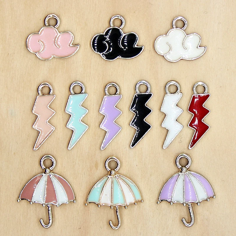 20pcs Weather Enamel Cloud Lightning Umbrella Charms For Metal Floatings Fit Earrings DIY Pendants Jewelry Accessories XL918