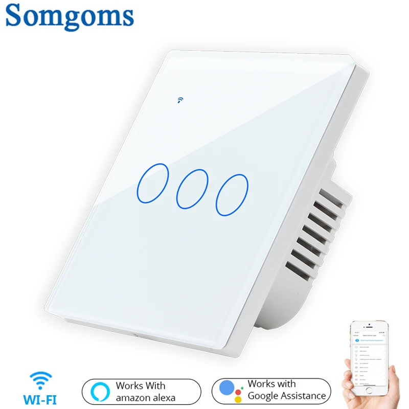 

EU UK 3 Gang 1 2 Way Wifi Wall Switch Wireless Remote Light Relay App Touch Control Smart Switch Work with Alexa Google Home