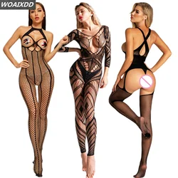 Erotic Fishnet Bodysuits Halter Plus Size Women Transparent Open Crotch Sexy Costumes Body Stockings Mesh Tights Porno Lingerie