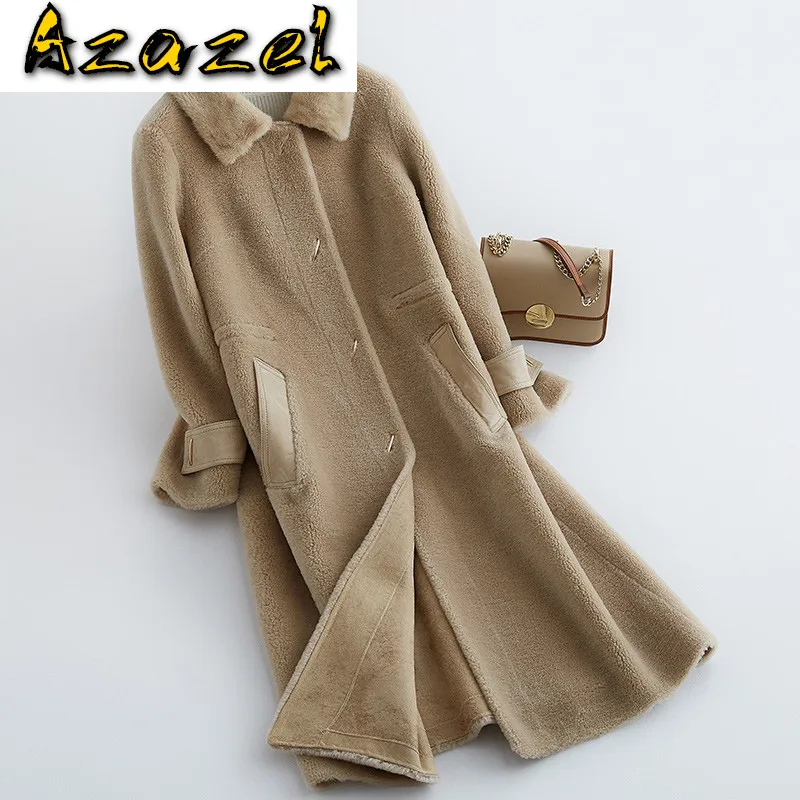 

Real 100% Wool Jacket Mink Fur Collar Autumn Winter Coat Women Clothes 2020 Korean Vintage Sheep Shearling Tops ZT3596