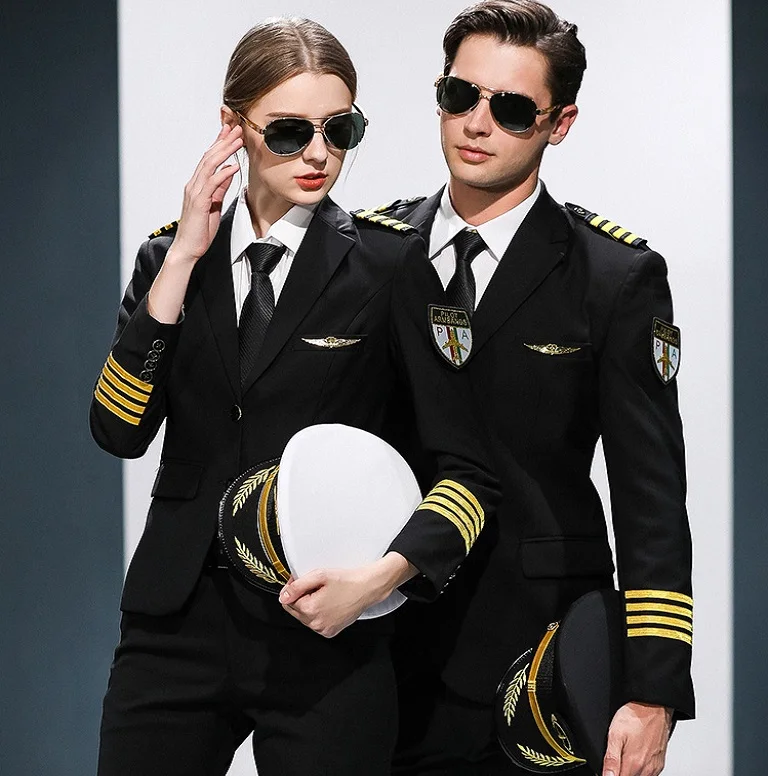 

Airline co Flight attendant uniform KTV hotel professional suits Hat + Jacket + Pants Female Male captain suits air crew uniform