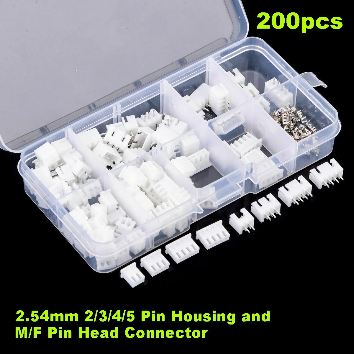 200PCS 2/3/4Pin JST-XH 2.54mm Male/Female Wire White Housing Connectors Set Jumper Pin Bare Terminals Crimping Plier Tool Kit