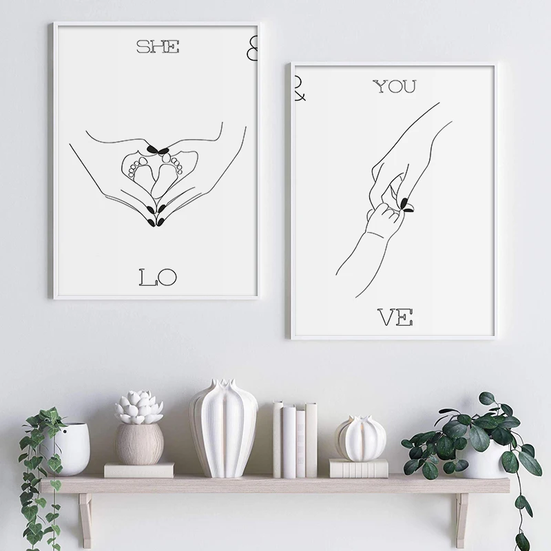 Minimalist Line Drawing Picture Home Decor Modern Canvas Posters and Print Holding Hand Love Wall Art Painting for Living Room