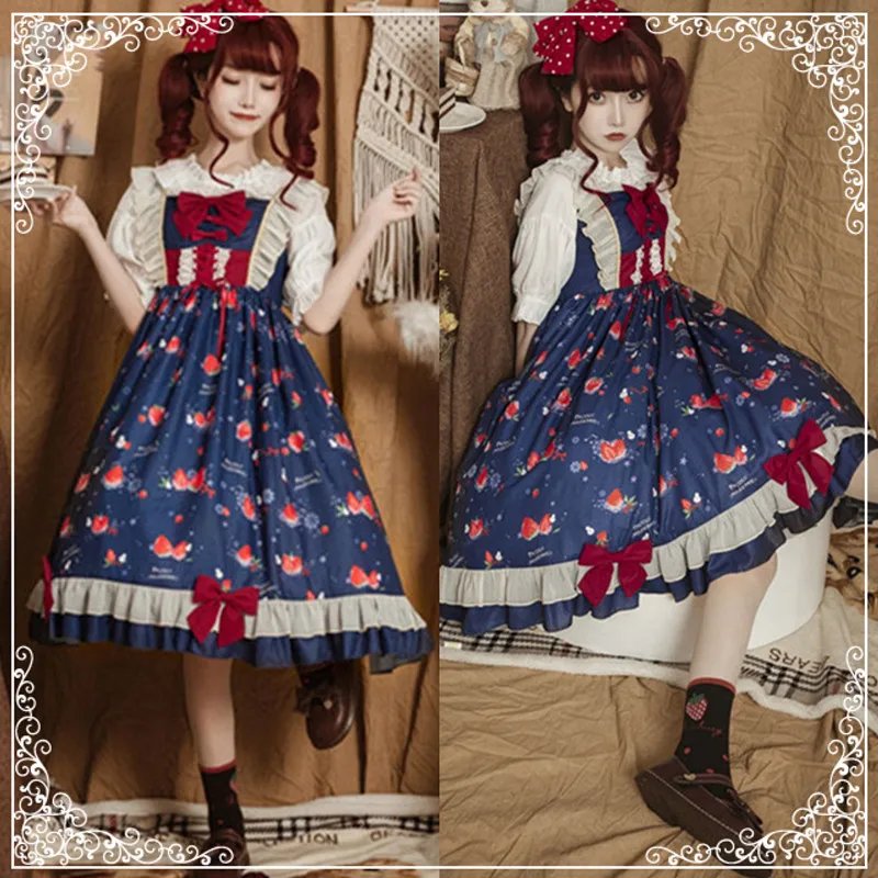 Robe princesse Lolita Vintage pour filles, robe style victorien, taille haute, imprimé, avec nœud papillon, Kawaii, gothique, Lolita Cos Loli