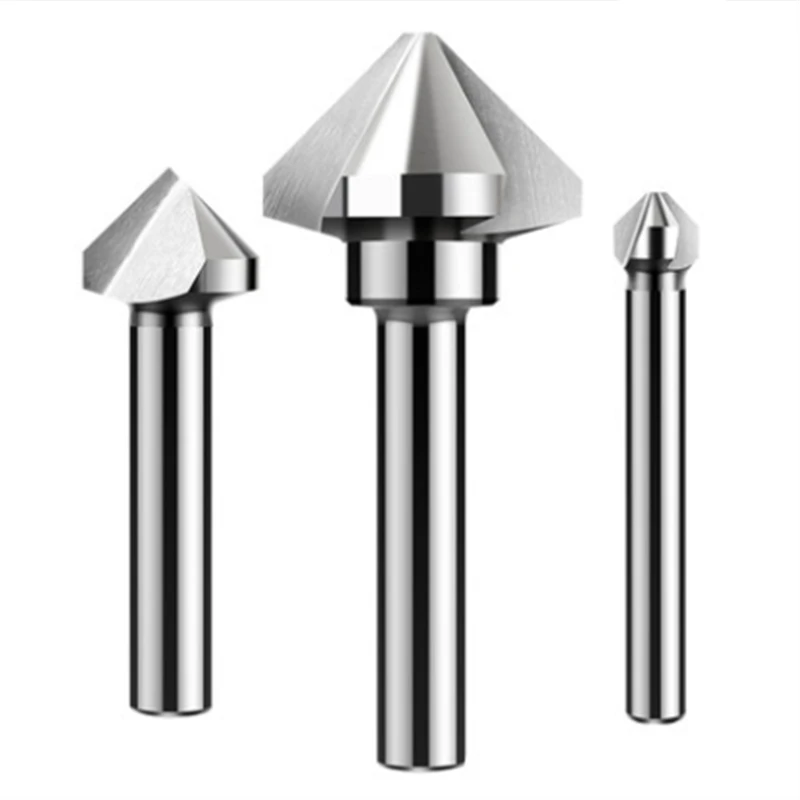 1PCS 6.3mm-50mm 3 Fluit/1 Fluit Verzinkboor Boor Ronde Handvat 60 Graden/ 90 graden HSS Hout Staal Afschuining Cutter Tool