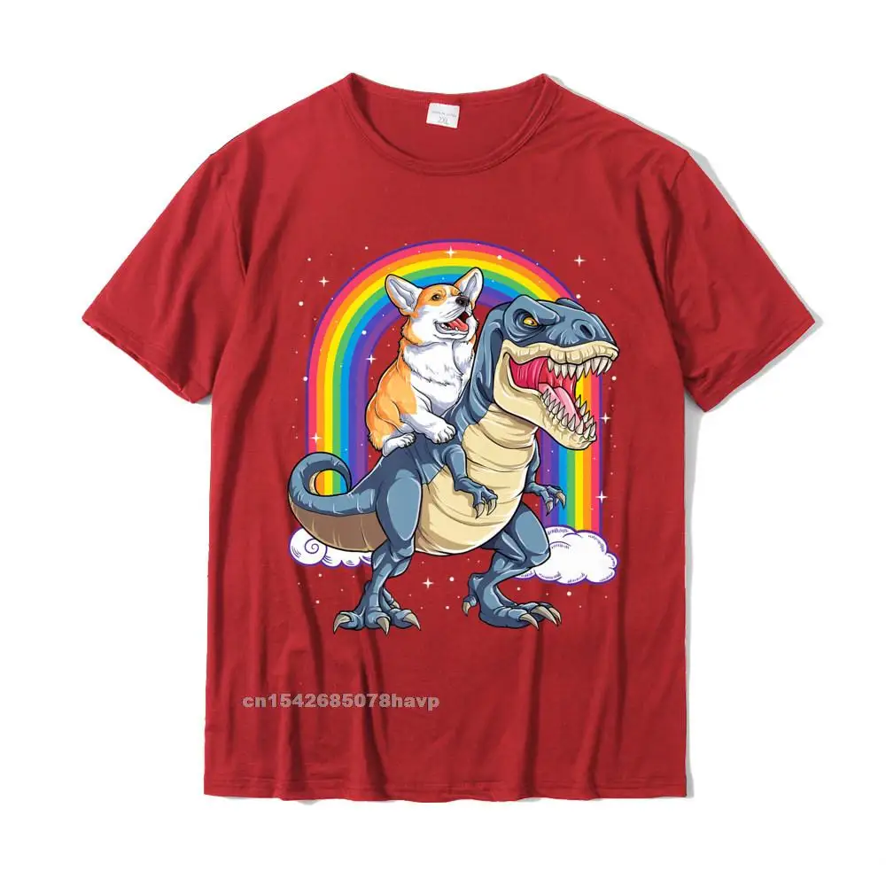 Corgi Riding Dinosaur T Rex Funny Space Galaxy Rainbow Gifts Premium T-Shirt Latest Man T Shirts Cotton Tops & Tees Group