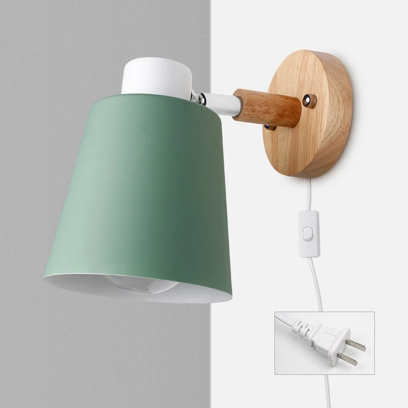 PHYVAL Nordic Wall Lamp With Plug Iron Wall Lamp E27 Macaroon 6 Color Bedside Wall Lamp Led EU/US Plug wall sconces with switch