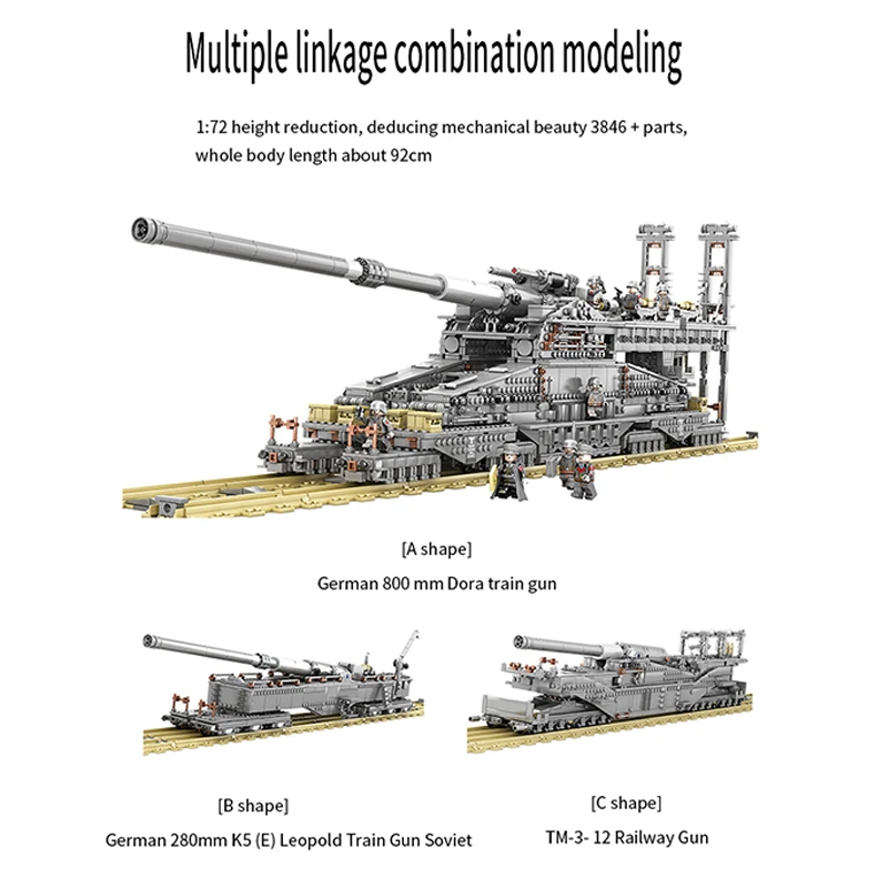 KAZI 10005 3846Pcs German 80cm K[E] Railway Gun 