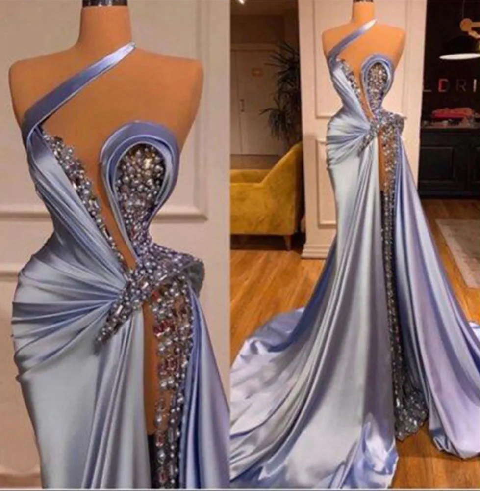 Luxury Prom Dresses 2023 Party Elastic Force Beading Crystal Sweetheart Sleeveless Zipper A-Line Gowns Novia Do New Vestidos 213