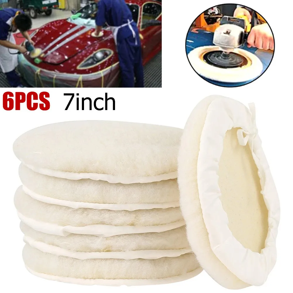 6Pcs 7 Inch Wool Bonnet Buffing Wheel Buffer Polishing Pad 180mm Car Hood Polisher Pad For Electric Polishing Machine