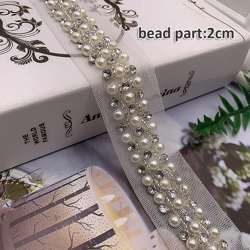 5.8Yards/Piece White Pearl Beads Trim Rhinestone Tape Decoration Lace Ribbon Crystal Appliques for Clothes Shoes Making