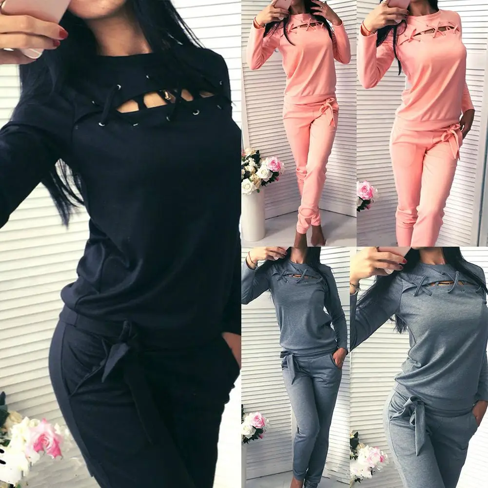 2 stücke Herbst und winter frauen lange-ärmeln strap Oansatz stricken anzug casual große größe einfarbig baumwolle pullover casual sport s