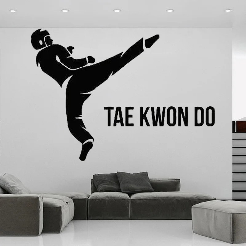 Taekwondo Stickers Fightting Martial Art Vinyl Wall  Decal Boys Room Decoration Fight Club Mural Home Decoration Removable O132