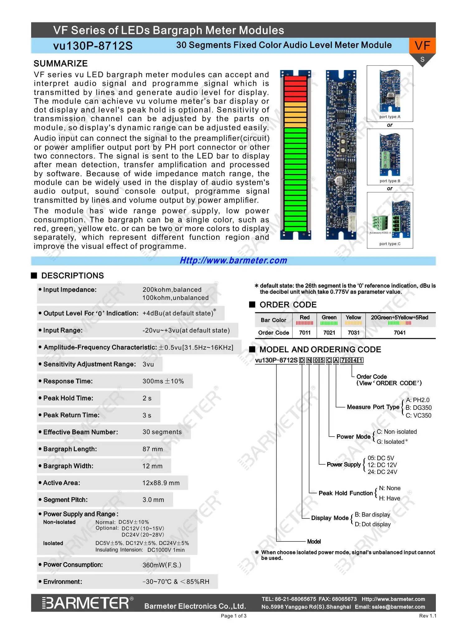 Special Offer--LED Bargraph Module Audio Meter with Peak-hold 30segment 87mm, DC5V Power supply, 20G+5Y+5R