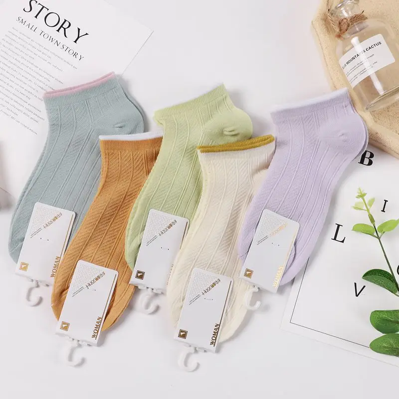 

5 Pairs 1 Lot Women Cotton Socks Pack Summer Cute Candy Color Short Socks Set Ankle Socks Women's Thin Sock Slippers Girls Mujer