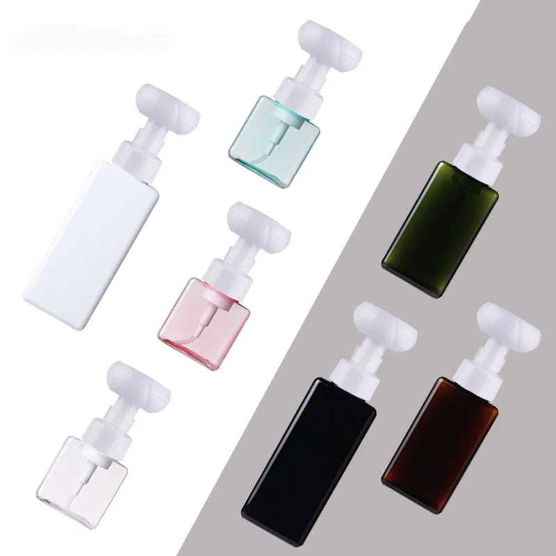 250ML Soap Bottle Foaming Lotions Refillable Bottle Flower Pump Head Soap Shampoo Cosmetic Square Simple Creative Empty Bottle